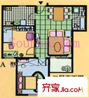 胜古馨园户型图二室一厅A 2室1厅1卫1厨