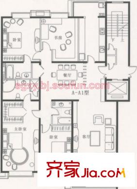 胜古馨园户型图A座 4室2厅3卫1厨