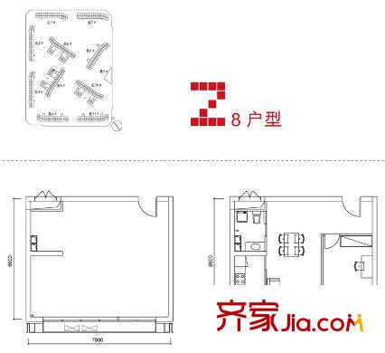 中弘北京像素户型图Z8 1室1厅1卫1厨