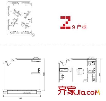 中弘北京像素户型图Z9 1室1厅1卫1厨