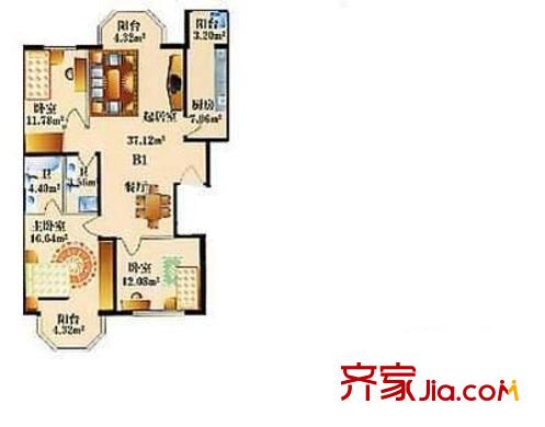 酒仙公寓 2室 户型图