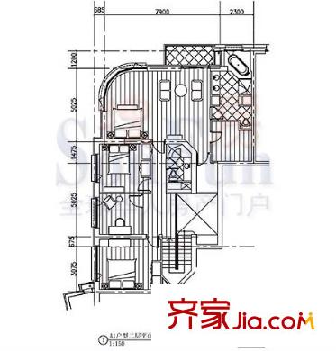 公园大道户型图3#2层A户型 3室1厅1卫1厨