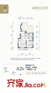 万科四季花城户型图A2b 1室2厅1卫1厨