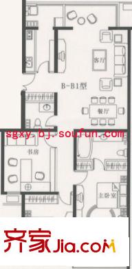 胜古馨园户型图B座 3室2厅2卫1厨