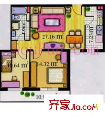 胜古馨园户型图二室一居 2室1厅1卫1厨