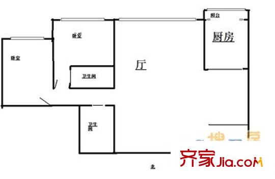 姚家园西里户型图户型图 2室1厅2卫1厨