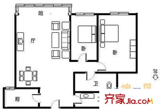 美丽亚洲假日花园 2室 户型图