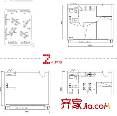 中弘北京像素户型图Z6 2室1厅2卫1厨