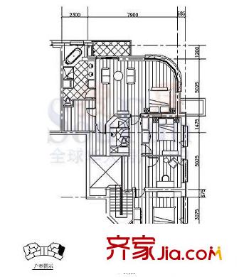 公园大道户型图3#2层H户型 3室2厅2卫1厨