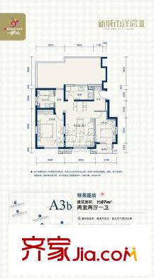 万科四季花城户型图A3b 2室1厅1卫1厨