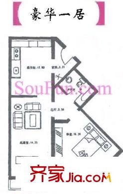 点击未来户型图316号户型 1室1厅1卫1厨