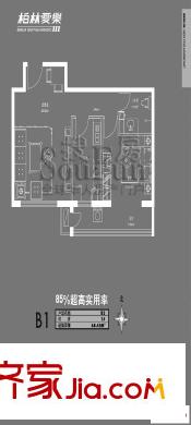柏林爱乐户型图4期1号楼B2户型 1室1厅1卫1厨