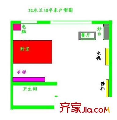 3G木兰户型图1室 户型图 1室1厅1卫1厨