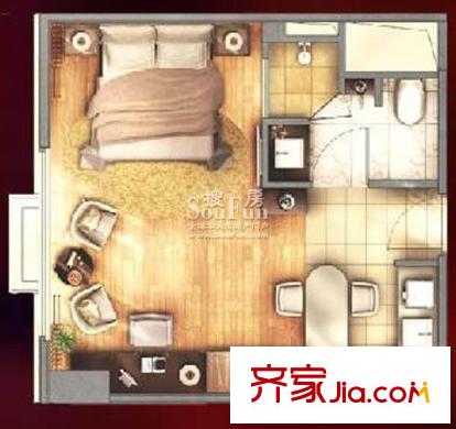 复地国际公寓户型图双橙纪户型图 1室1卫1厨