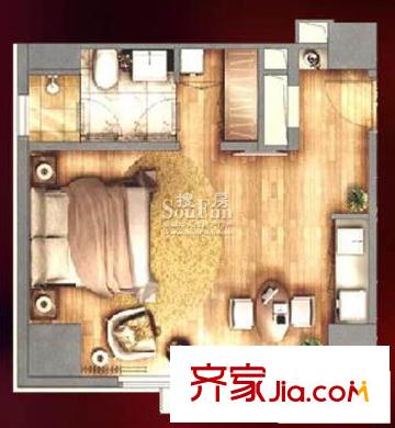复地国际公寓户型图克拉之心户型图 1室1厅1卫1厨