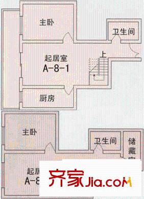 德胜世嘉户型图A-8-1型(跃层) 2室2厅2卫1厨