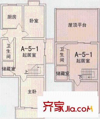 德胜世嘉户型图A-5-1型(跃层) 3室2厅2卫1厨