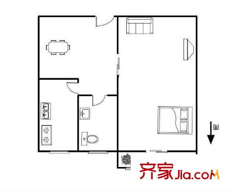 三庙大院户型图户型图 1室1厅1卫1厨