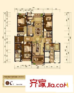 星河湾户型图C3户型 4室2厅4卫1厨