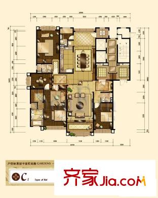 星河湾户型图C1户型 4室2厅4卫1厨