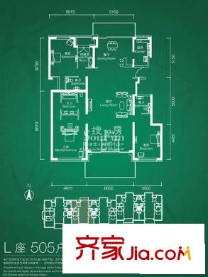 置地公馆户型图L505户型 3室2厅3卫1厨