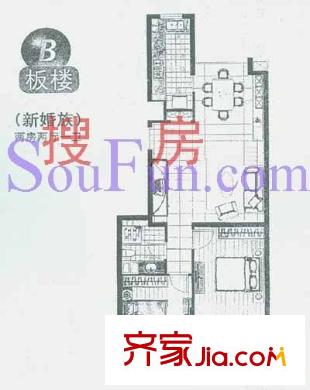 朝阳捷座户型图B户型 2室2厅2卫1厨