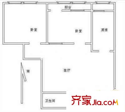定福庄南里1号院户型图户型图 2室1厅1卫1厨