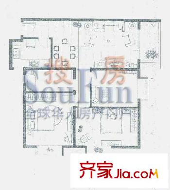 朝阳捷座户型图E户型 2室2厅1卫1厨