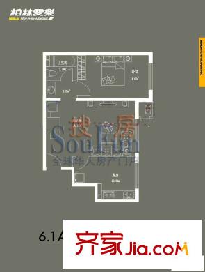 柏林爱乐户型图10号楼6.1A户型 1室1厅1卫1厨