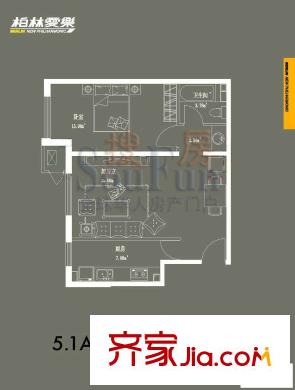 柏林爱乐户型图10号楼5.1A户型 1室1厅1卫1厨