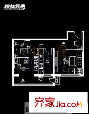 柏林爱乐户型图四期2#B2户型 1室1厅1卫1厨