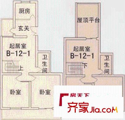 德胜世嘉户型图B-12-1型(跃层) 4室2厅2卫1厨
