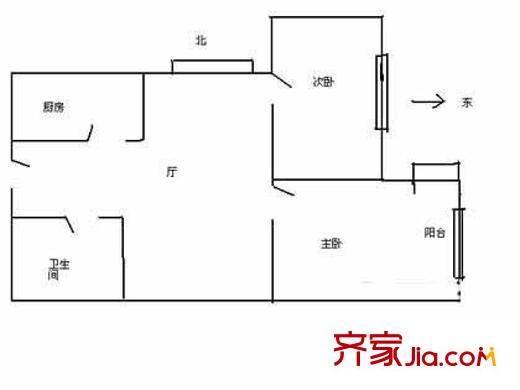 青春无限户型图户型图 2室1厅1卫1厨