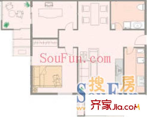 青春无限户型图B户型 2室2厅1卫1厨