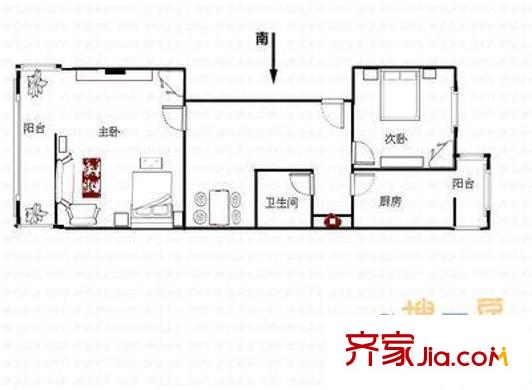 大山子南里户型图户型图 2室1厅1卫1厨