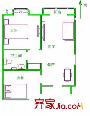 福溪家园户型图户型图 2室2厅1卫1厨