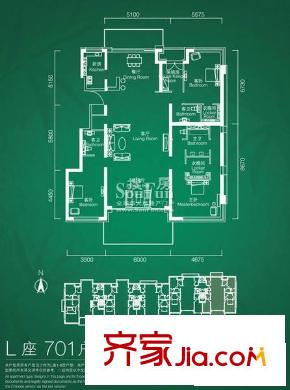 置地公馆户型图L701户型 3室2厅3卫1厨