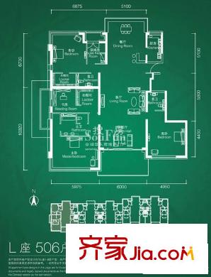 置地公馆户型图L506户型 3室2厅3卫1厨