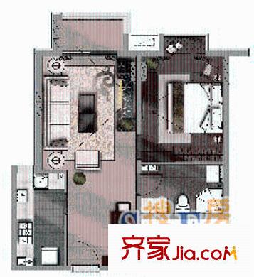 遠(yuǎn)雄大觀戶型圖1居03戶型 1室1廳1衛(wèi)1廚