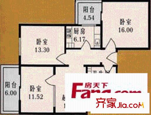 日月东华户型图户型图 3室1厅1卫1厨