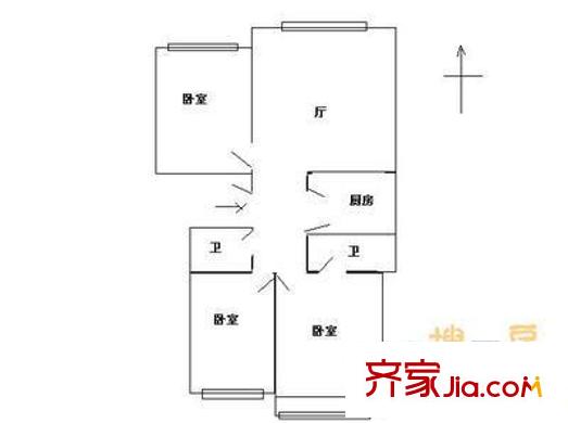 月坛西街东里户型图户型图 3室1厅2卫1厨