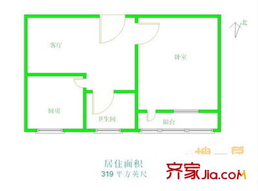 呼家楼北街户型图户型图 1室1厅1卫1厨
