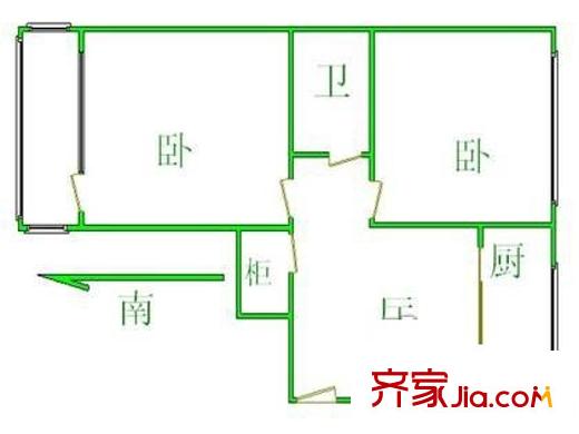 呼家楼北街户型图户型图 2室1厅1卫1厨