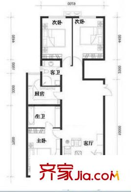 天香颐中里户型图户型图 3室1厅2卫1厨