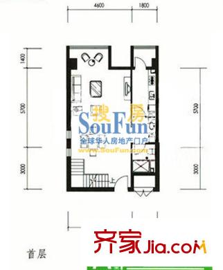 时代帝景户型图A户型首层 2室2厅2卫1厨