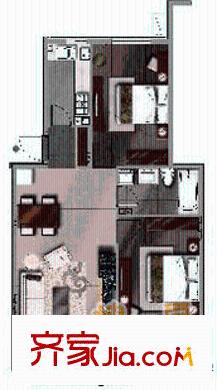 遠(yuǎn)雄大觀戶型圖01兩居戶型 2室2廳1衛(wèi)1廚