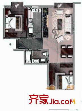 遠(yuǎn)雄大觀戶型圖06兩居戶型 2室2廳1衛(wèi)1廚