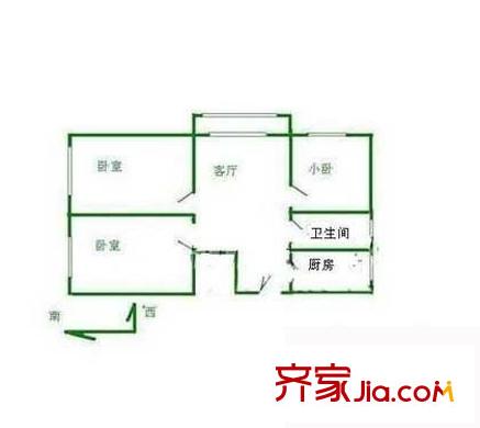 海户西里33号院户型图户型图 3室1厅1卫1厨