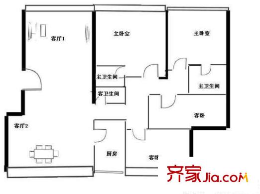 高家寨小区户型图户型图 4室2厅3卫1厨