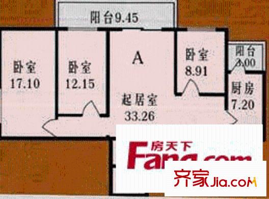 日月东华户型图户型图 3室1厅1卫1厨